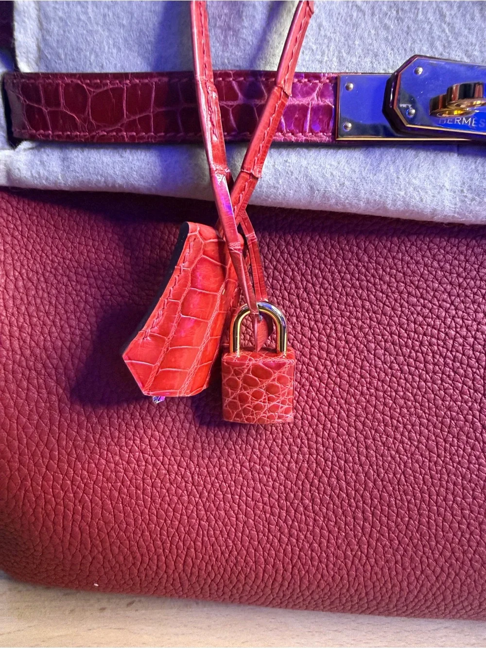 H Birkin 30 rouge red Ferrari cherry genuine Niloticus crocodile touch Togo GHW - Picture 7 of 12